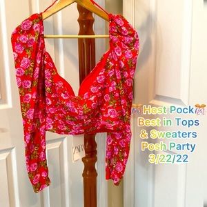 Zara Floral Cropped Blouse Top